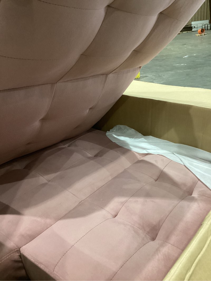 Condition photo showing As Is for shintenchi futon sofa bed, velvet foldable couch reclining sleeper w/removable armrests, upholstered loveseat w/folding cup holders for home, office, pink