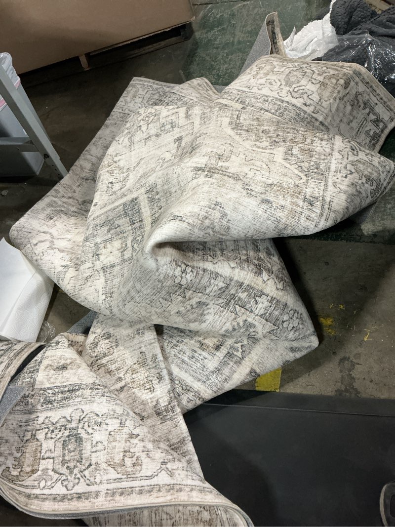 Condition photo showing As Is for Gray Area Rug 8x10 Machine Washable Large Vintage Living Room Distressed Non Slip Carpet Traditional Indoor Bedroom Grey Retro Floral Accent Throw Rug for Office Kitchen Dining Room