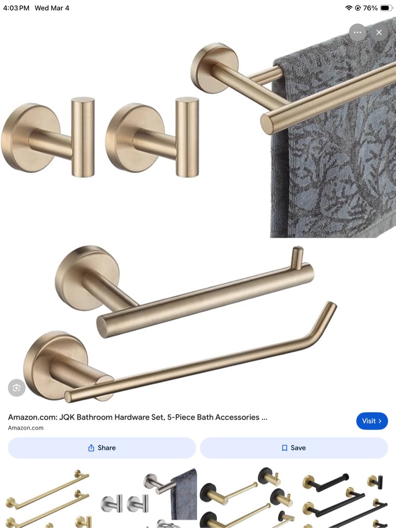 jqk bathroom hardware set, 5-piece bath accessories set champagne bronze wall mount includes 24 in t