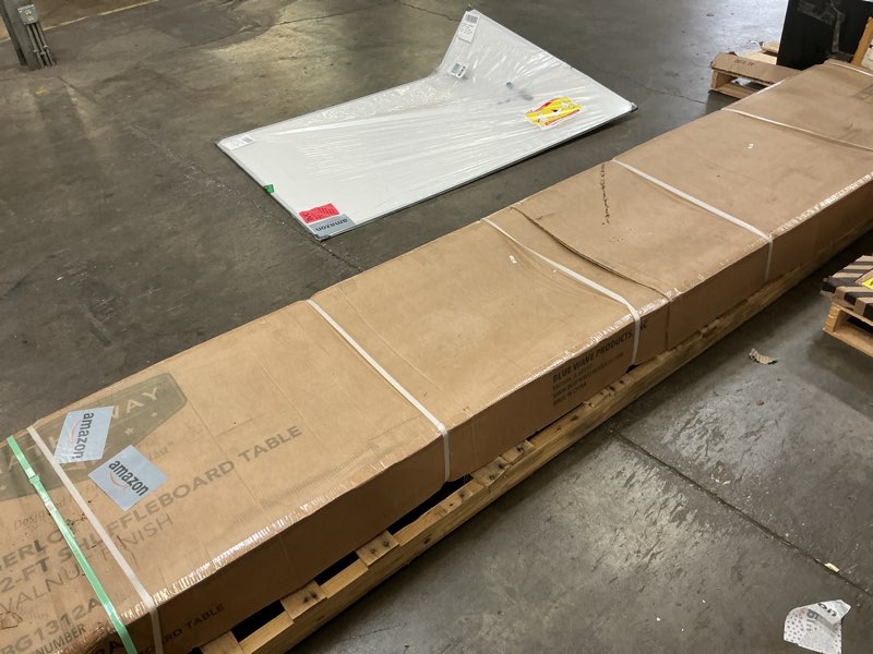 Condition photo showing Good Condition for hathaway merlot 12 foot shuffleboard table for family game room - with lacquer coated playfield, built-in scorer and cabinet, climate adjusters, leg levelers, 8 pucks, brush, and wax - walnut finish