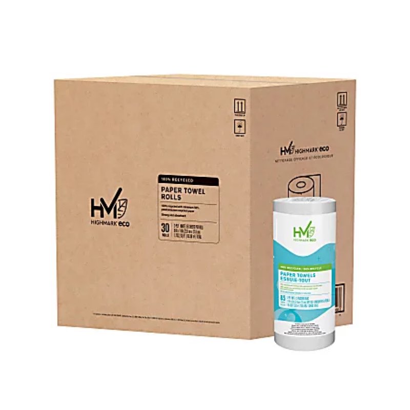 Highmark® ECO 2-Ply Paper Towels, 100% Recycled, 85 Sheets Per Roll, Case Of 30 Rolls