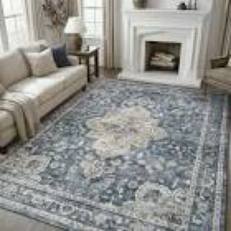 SIXHOME 8 x10 Area Rug Washable Distressed Vintage Medallion Rugs for Living Room Bedroom Home Decor Blue
