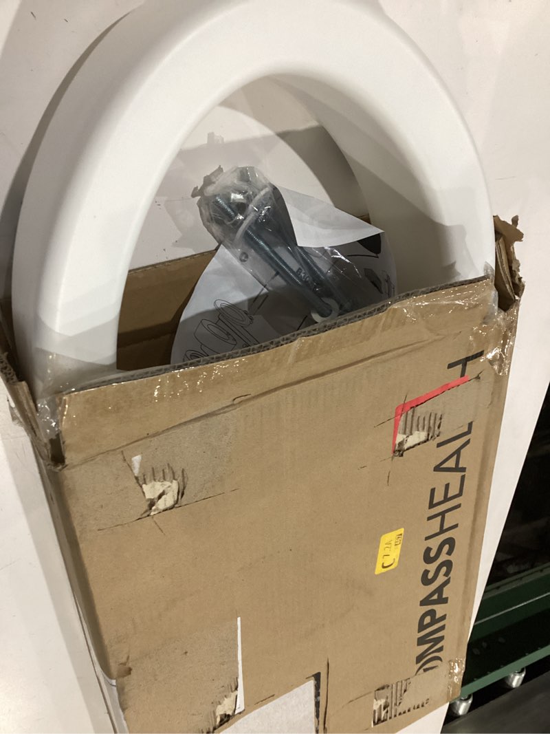 Condition photo showing As Is for carex toilet seat riser  elongated raised toilet seat adds 3.5 inches to toilet height  for assistance bending or sitting  300 pound weight capacity toilet riser