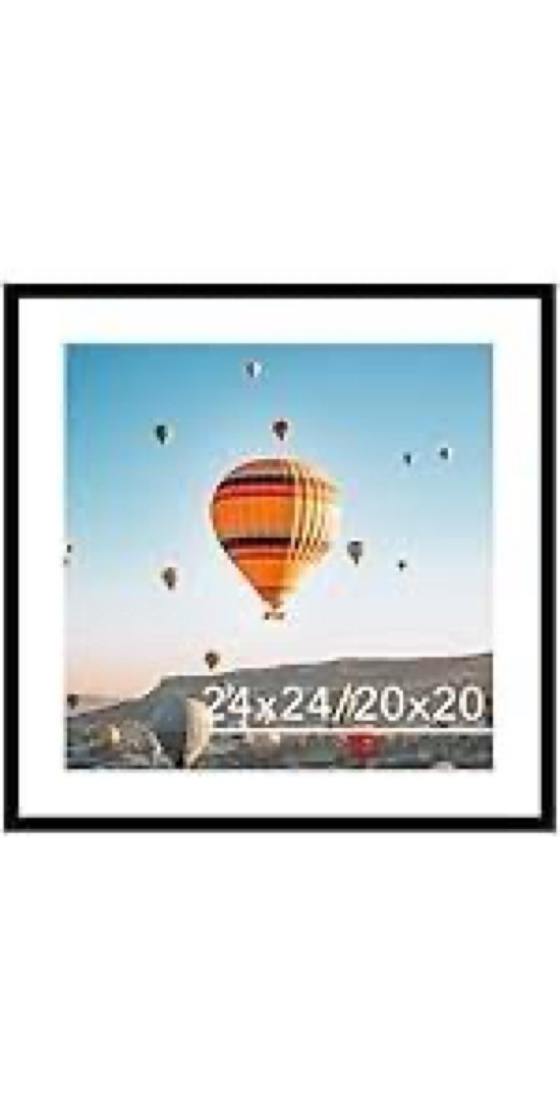 24x24 Picture Frame Set of 2 Black with 20x20 Mat, Display Photo 20x20 with Mat or 24 x 24 Without Mat, Wall Hanging Large 24x24 Poster Frame with Shatter Resistant Plexiglass, 2 Pack, Black