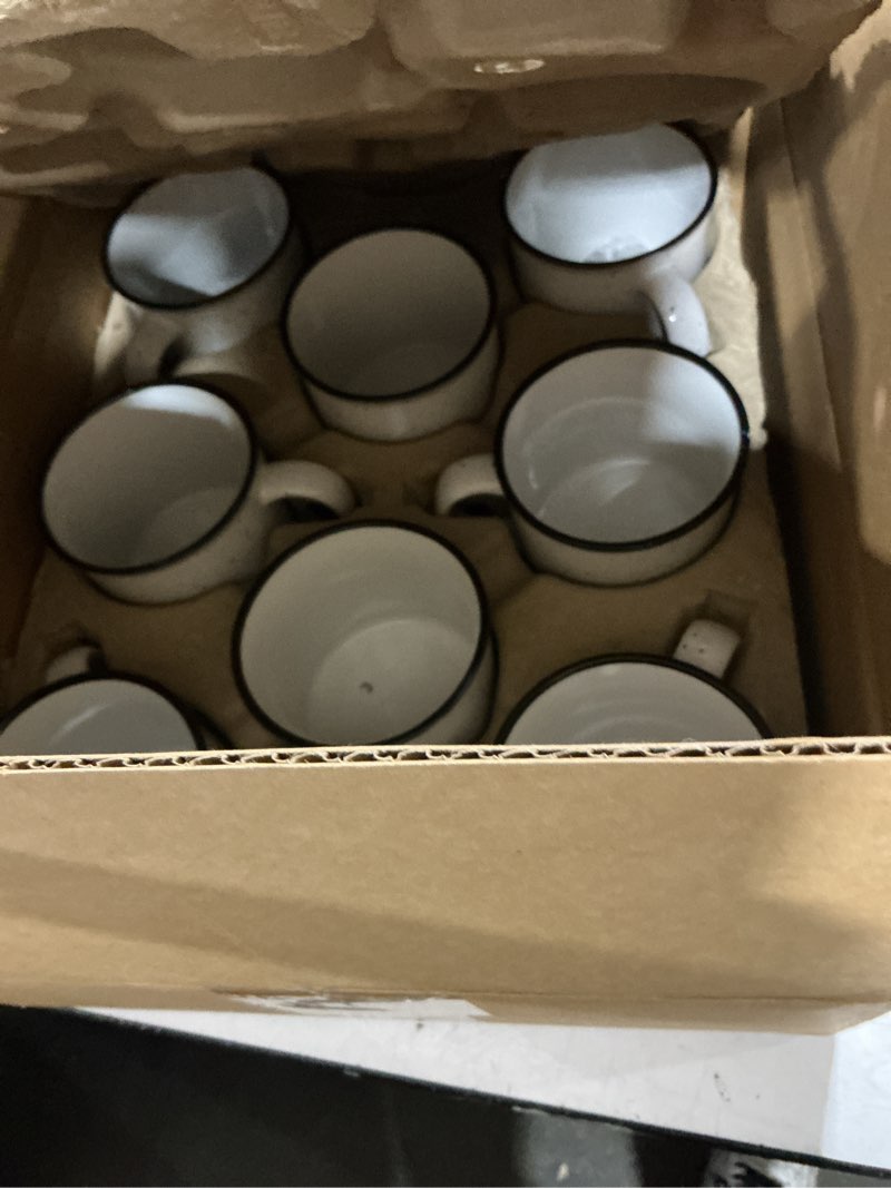 Condition photo showing New/Like New for set of 8 ceramic campfire mugs – 15 oz, white – coffee & tea cups for home, work, travel, camping – customizable, great for diy, events, companies white 8 count