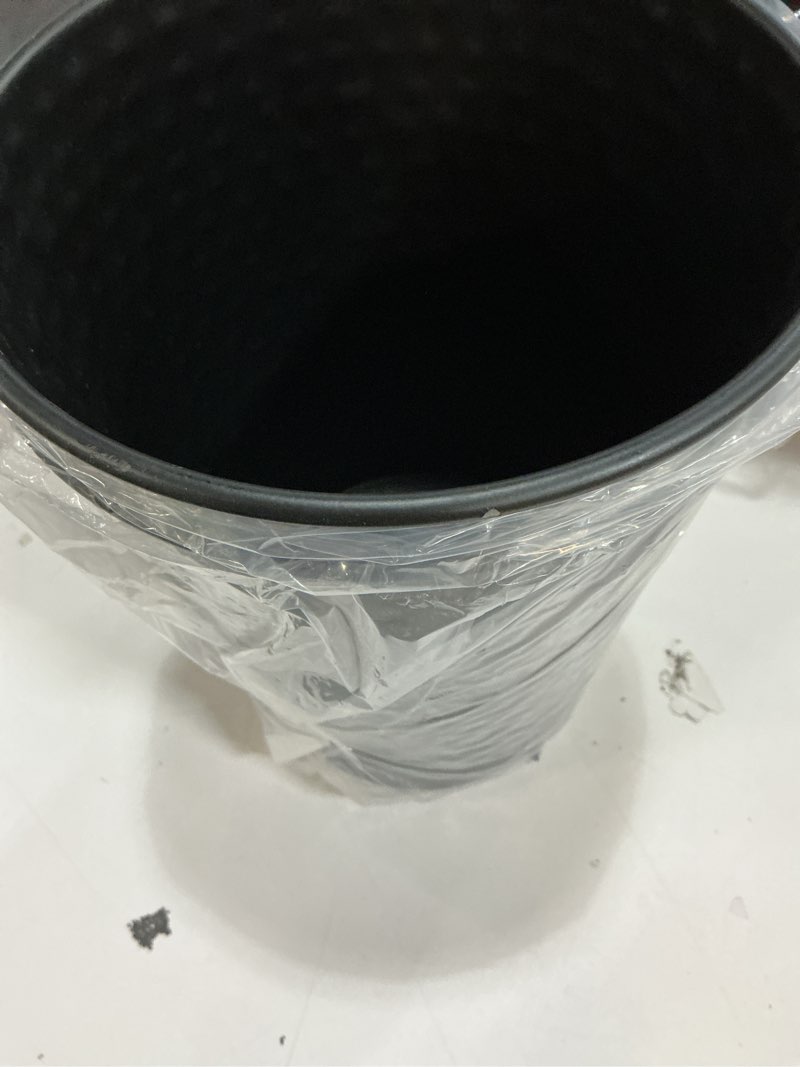 Condition photo showing Good Condition for (2 pack)Monarch Abode 20128 Hand Hammered Metal Wastebasket Trash Can for Home Office and Bedroom - Decorative Wastebasket - Modern Bathroom Trash Bin Black - Office Trash Can - Metal Bathroom Trash Can