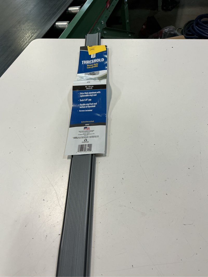 Condition photo showing New/Like New for m-d building products 0.75 in. h x 3.75 in. w x 36 in. l aluminum deluxe low threshold silver