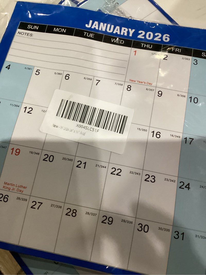 Condition photo showing Good Condition for 2026 Wall Calendar Dry Erase -12 Month Wall Calendar, Annual Yearly Large Wall Planner Calendar, Reversible, Horizontal/Vertical?2-Sided Erasable Calendar with Round Stickers& Makers (Blue, 24" x 36") Blue 24" x 36"