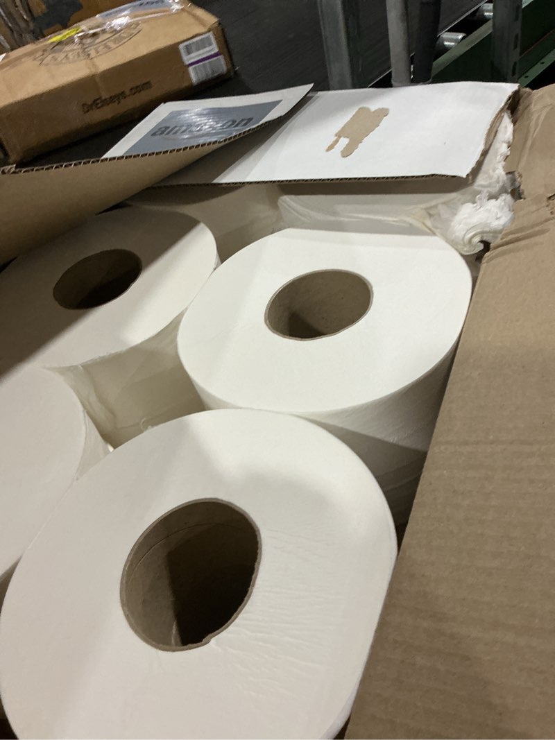 Condition photo showing As Is for amazoncommercial 2-ply white jumbo roll toilet paper, 9 in, septic safe, compatible with universal dispensers, fsc certified, 1000 feet per roll (pack of 12)