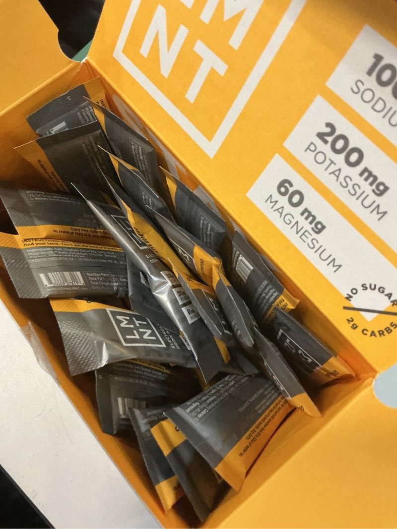 Condition photo showing Good Condition for best by 10/2026) lmnt zero sugar electrolytes - orange salt | drink mix | 30-count orange salt 30 count