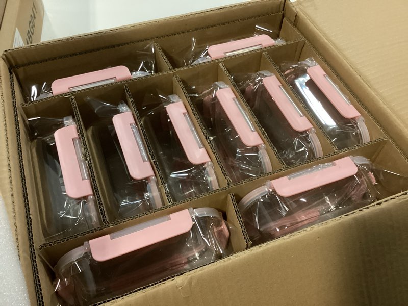 Condition photo showing New/Like New for 10 Pack 22 oz Glass Meal Prep Containers, Food Storage Containers with Lids, Airtight Leakproof Lunch Containers for Kitchen, Freezer, Microwave, Dishwasher Safe (Pink)