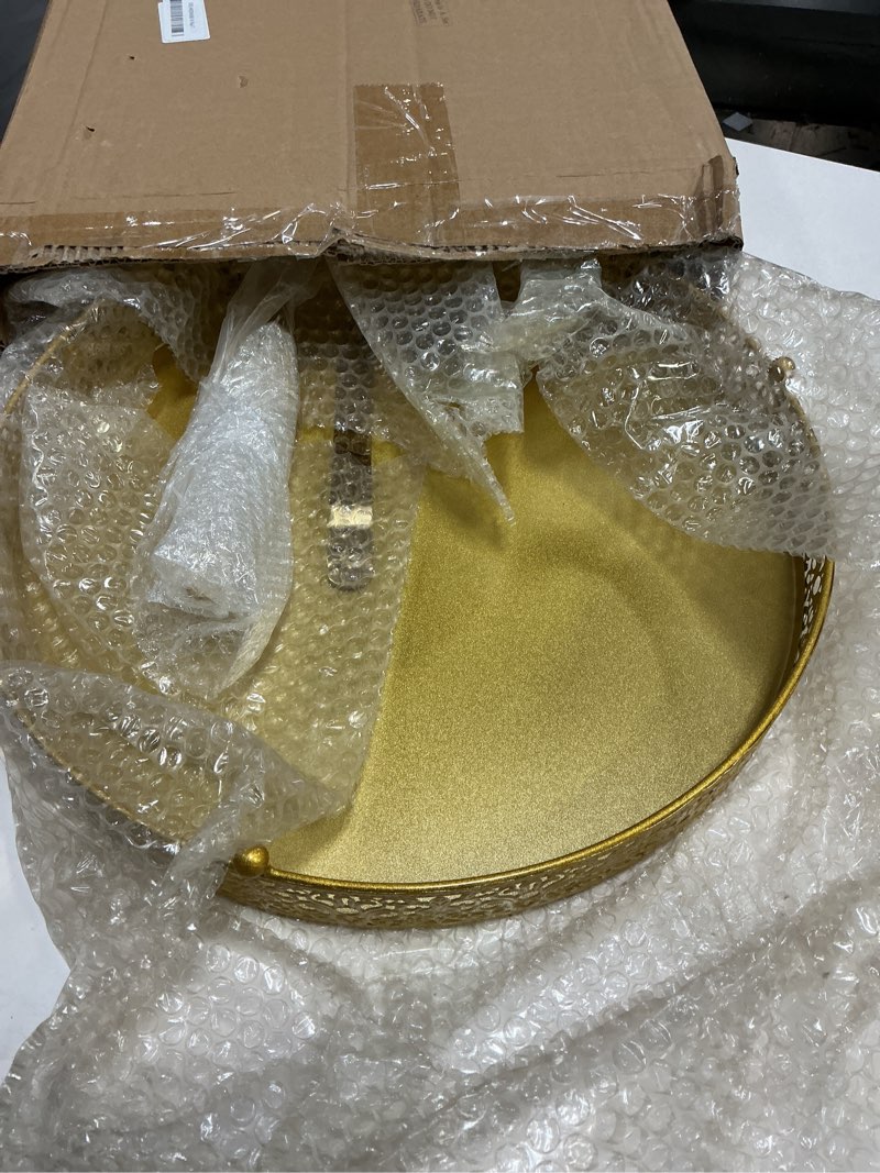 Condition photo showing Good Condition for wenqik 16 inch gold cake stand set metal round cupcake dessert stand with cake cutting, spatula cupcake pastry display candy holder table display for wedding party birthday baby showers anniversary
