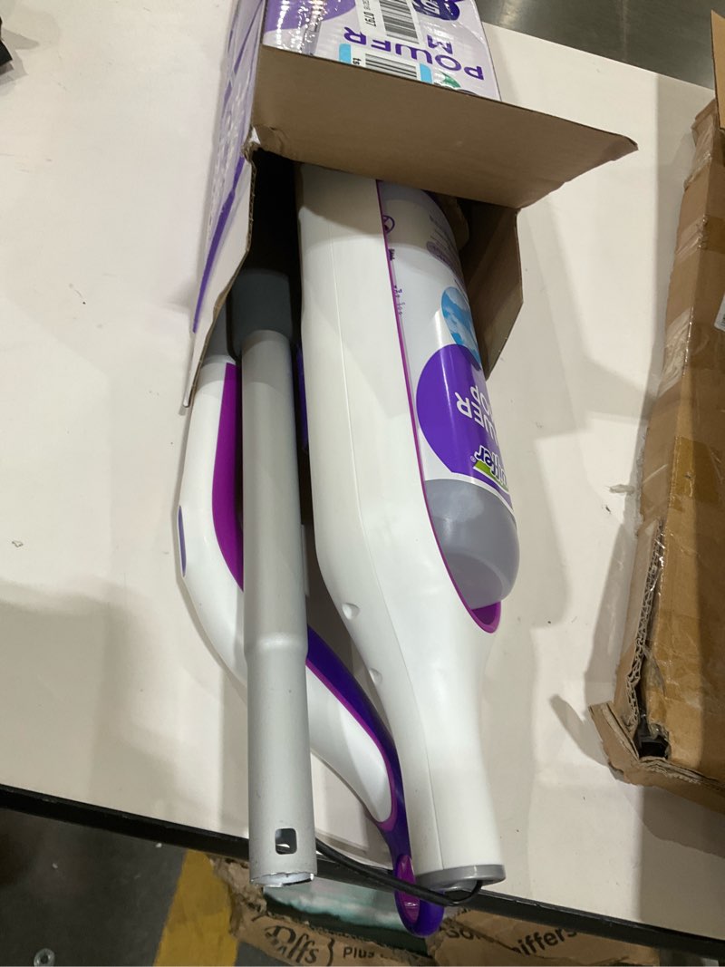 Condition photo showing As Is for Swiffer PowerMop Multi-Surface Mop Kit for Floor Cleaning, Includes PowerMop, 2 Mopping Pad Refills, 1 Cleaning Solution with Fresh Scent and 2 Batteries Purple and White