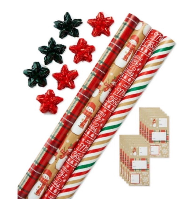American Greetings Christmas Reversible Jumbo Wrapping Paper Roll  Red Snowman and Red Plaid (1 Roll  175 Sq. ft)