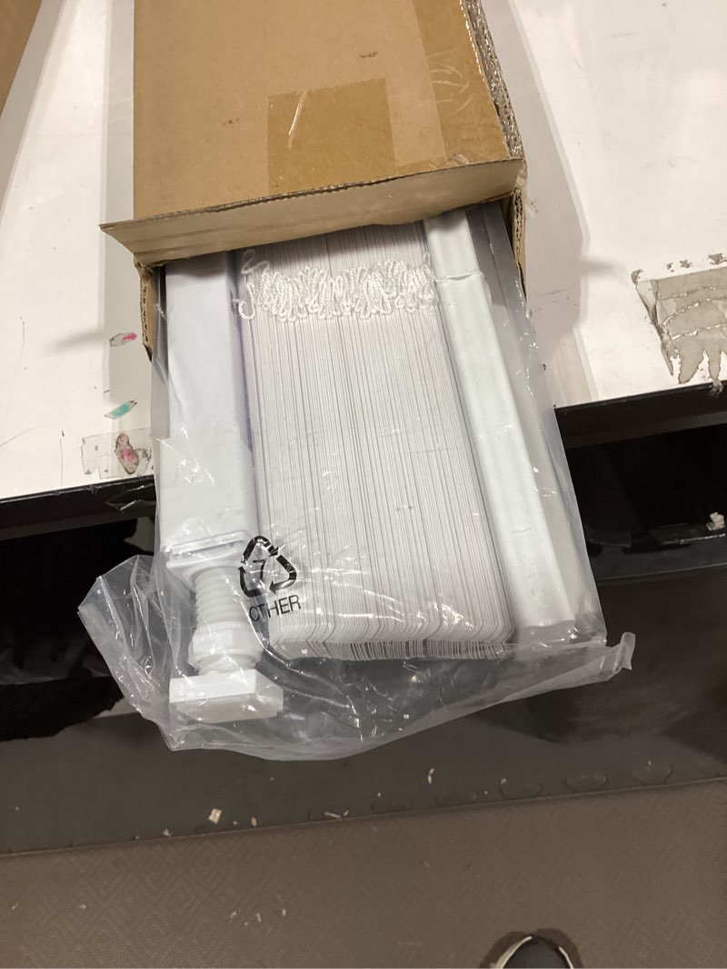 Condition photo showing Good Condition for no tools no drill cordless mini blinds 30" wx 64" h, 1" l-shaped blades, horizontal vinyl blinds for indoor windows, white 30x64in