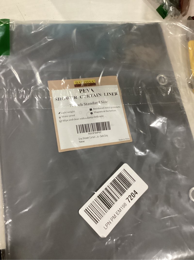 Condition photo showing Good Condition for barossa design gray shower curtain liner - premium peva shower liner for bathroom, bpa & pvc free, no chemical smell, lightweight standard size bath curtain with 3 magnets, metal grommets - dark gray 72"w x 72"l (pack of 1) grey