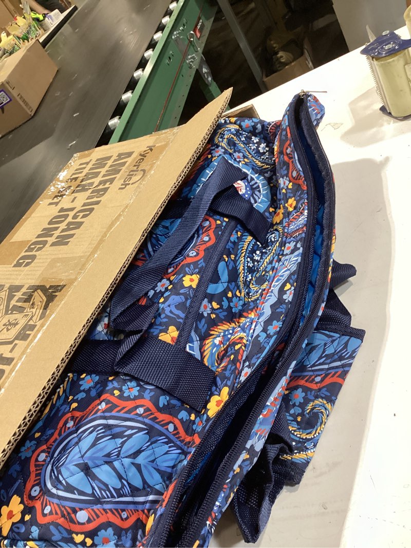 Condition photo showing Good Condition for american mahjong tile set with navy printed carrying bag, 166 premium white tiles, 4 all-in-one color racks/pushers, mah jongg sets, complete mahjong game set for travel