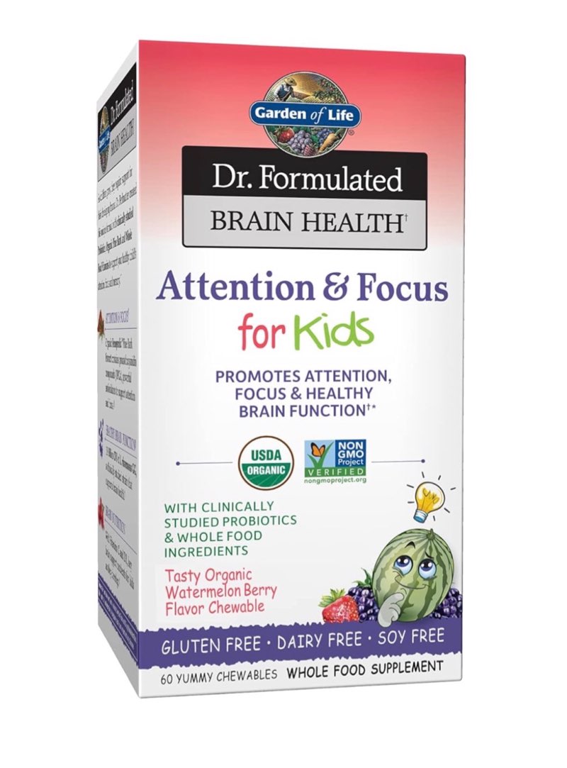 Garden of Life Dr. Formulated Attention and Focus for Kids, Supplement Promotes Healthy Brain Function, Concentration with Organic Wild Blueberry, Pine Bark, Vitamin C, D and Probiotics, 60 Count