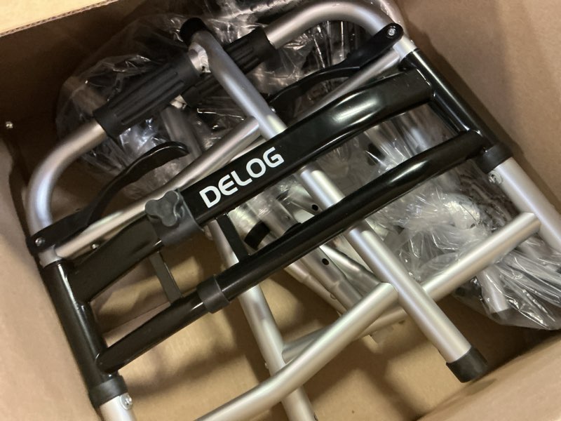 Condition photo showing As Is for delog folding walker for senior - platform walker with 5’’ wheels and removable padded armrests 350lbs, lightweight walking mobility aid, standard walker for elderly (black)