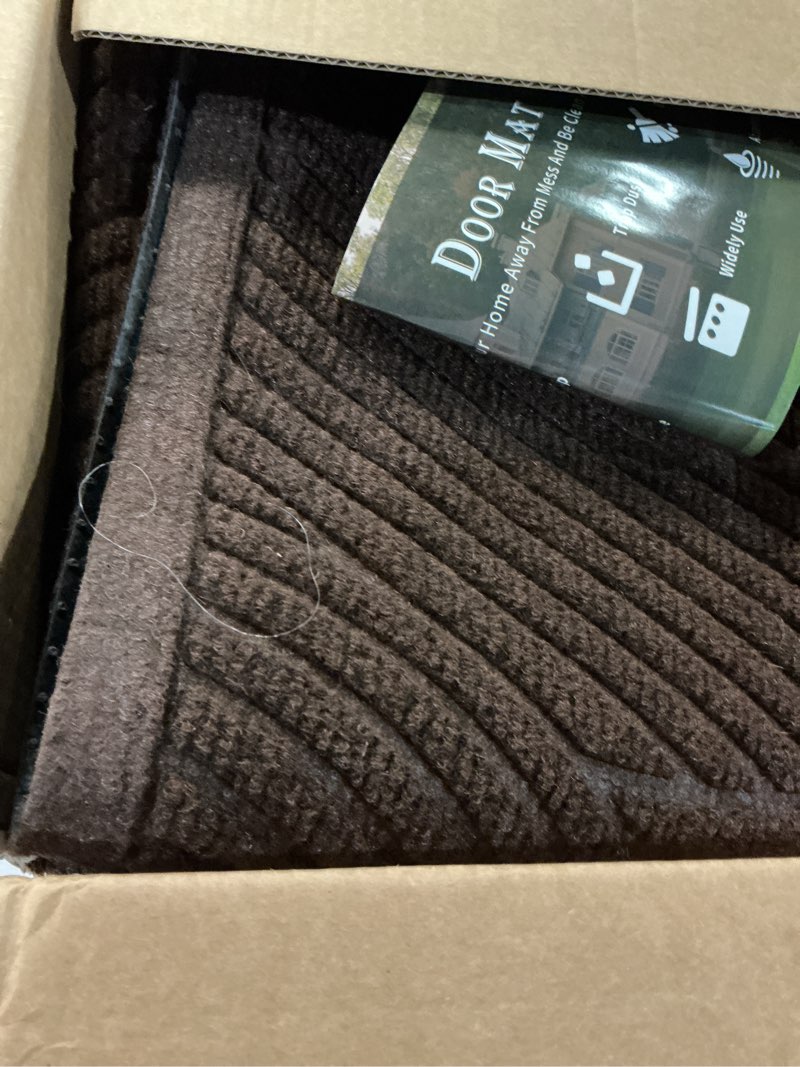 Condition photo showing Good Condition for Sturdy Front Door Mat, Absorbent Muddy Dirt Resist Welcome Door Mats Outdoor Indoor, Stain and Fade Resistant, Non-Slip Backing Entry Mat Low Profile Doormat for Entryway, 47×32, Coffee Coffee 2'8" x 3'11" (Rectangular)