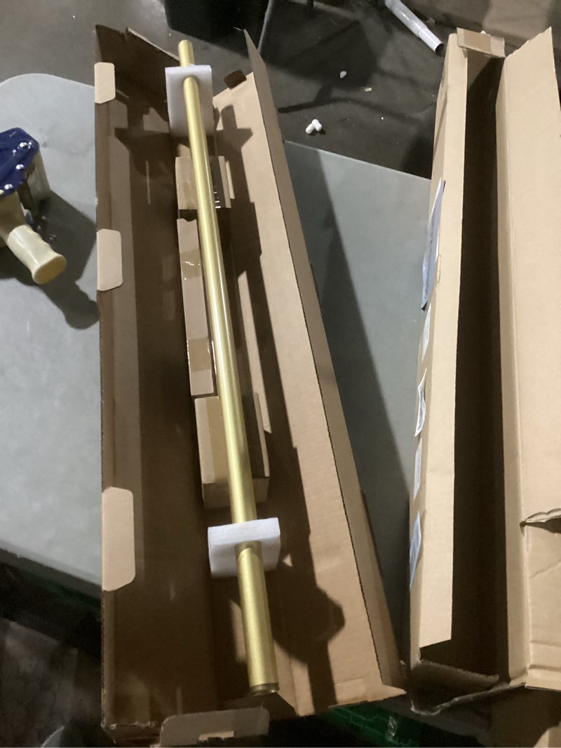 Condition photo showing As Is for adjustable 36-72 inch luxury gold curtain rods for windows, 1 inch diameter heavy duty curtain rods,single long window treatment rods, moden decorative drapery rods for bedroom kitchen gold 36-72''