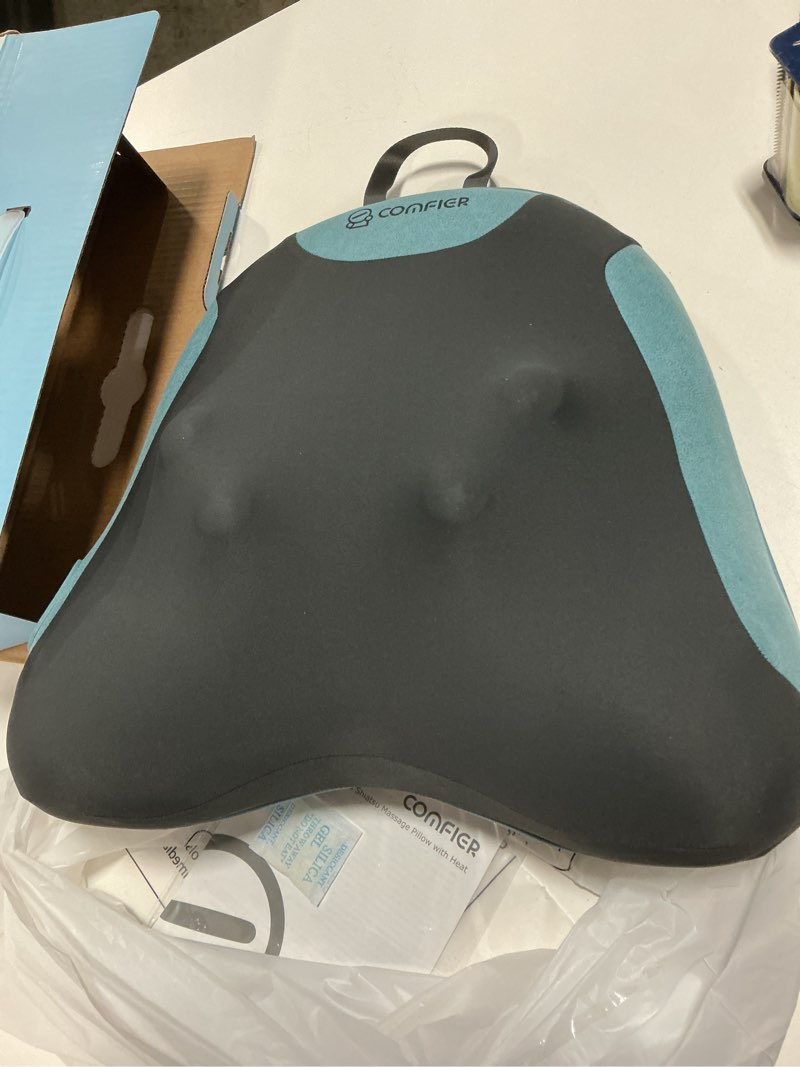 Condition photo showing Good Condition for comfier cordless back support pillow for office chair, lower back massager with heat, shiatsu back support cushion, rechargeable & portable for office, home use, gift for women blue