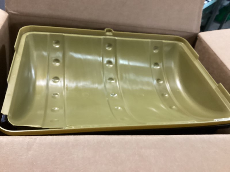 Condition photo showing As Is for Fun Express Large Plastic Toy Treasure Chest - Premium Classroom Storage Prize Box for Teachers | Pirate-Themed Reward Container with Secure Lid | Black & Gold Design | 19" x 11.5" x 11" Capacity