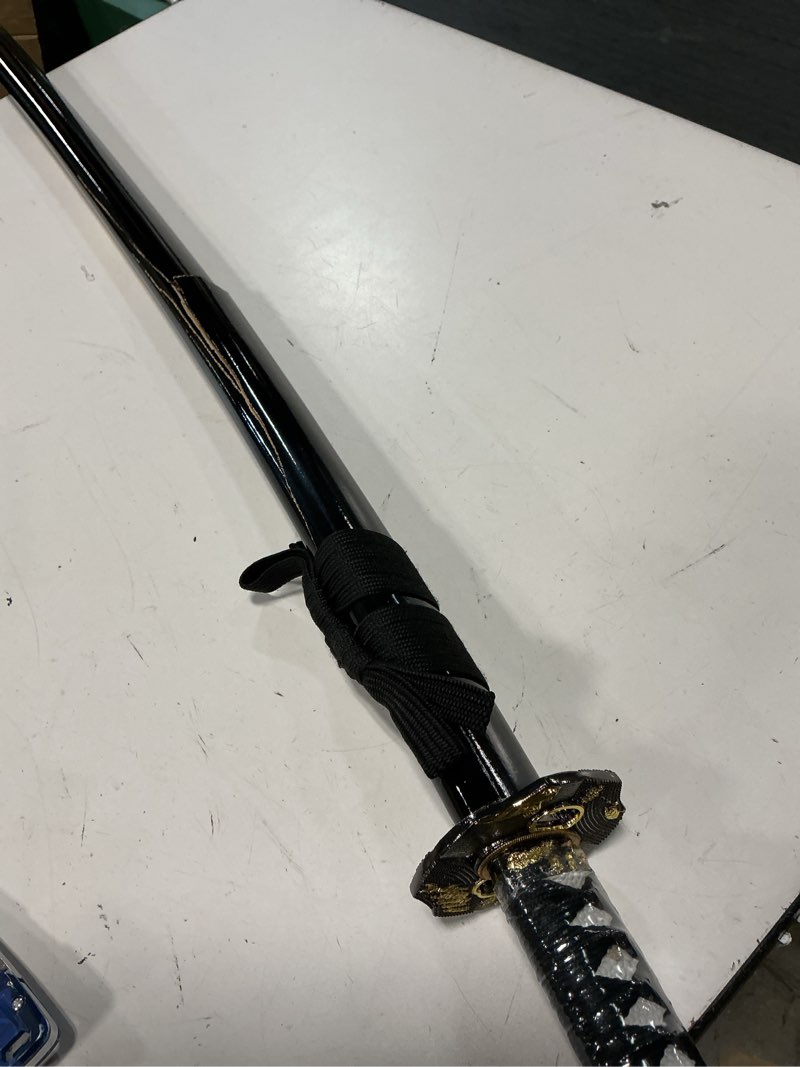 Condition photo showing As Is for 1060 high carbon steel japanese katana samurai sword real full tang cold steel katana training sword for men and women,40.9 in,perfect for collection, display, decoration black & red