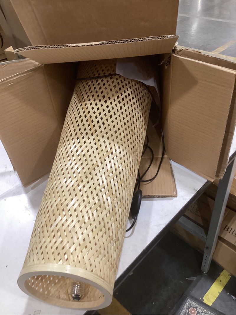 Condition photo showing As Is for mixl-farmhouse style bamboo floor lamp,large wicker indoor floor light,boho standing light plug in,modern minimalist standing lamp for living room bedroom