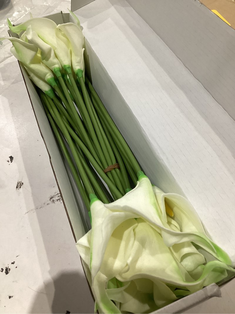Condition photo showing As Is for 24 pcs white artificial flowers fake white calla lily silk flower real touch for wedding office home kitchen decor