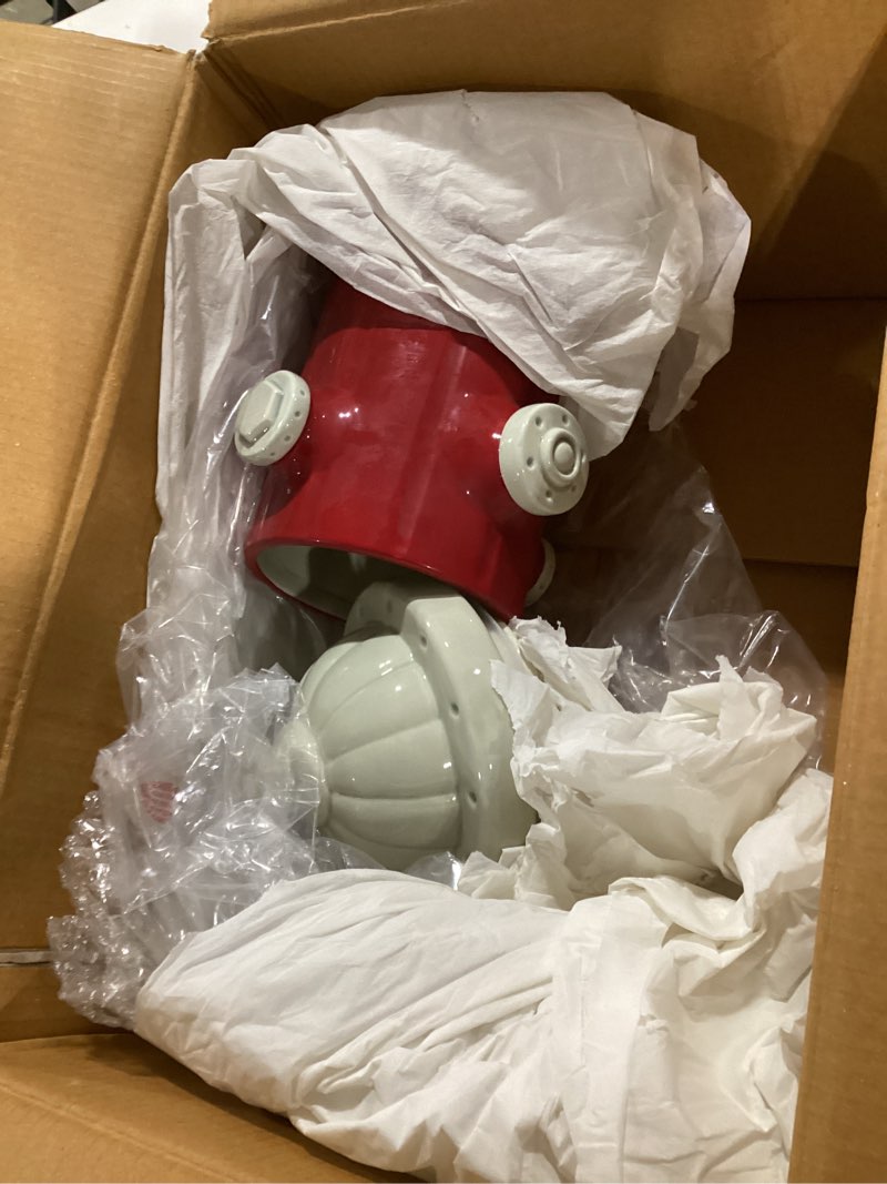 Condition photo showing Good Condition for blue sky ceramic fire hydrant treat jar, red
