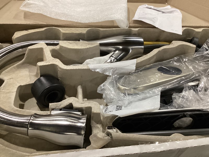 Condition photo showing As Is for Delta Leland Brushed Nickel Touch Kitchen Faucet with Pull Down Sprayer, Traditional Single Hole Touch On Kitchen Sink Faucet, Single Handle, SpotShield Stainless 9178T-SP-DST Standard - Touch SpotShield Stainless