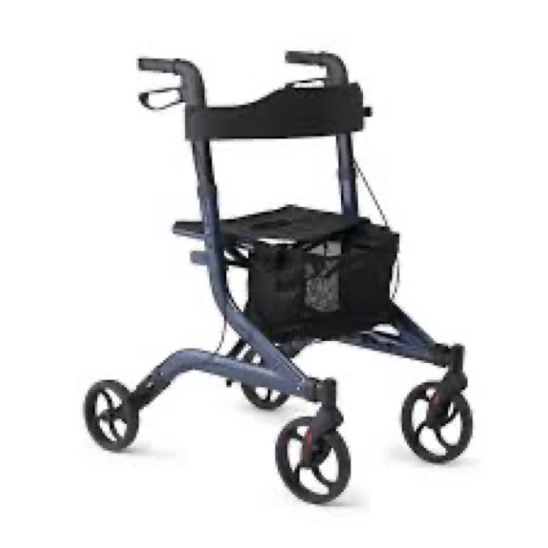 medline aluminum european style foldable rollator with backrest, 300 lbs. capacity, navy — for foot 