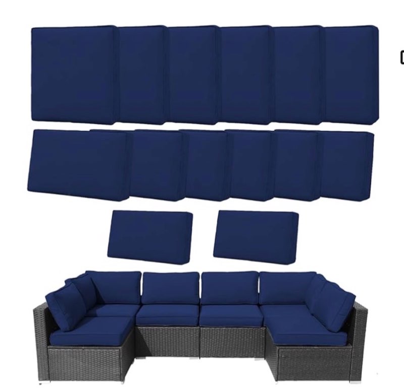 homrest 14-piece outdoor cushion covers set for patio furniture, reversible double-sided sofa slipcovers with zipper, water-repellent replacement covers only (navy, 25.6×25.6×3.9in)