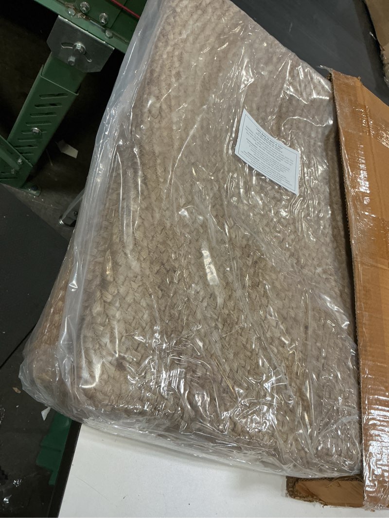 Condition photo showing Good Condition for frelish decor handwoven jute area rug - 7 feet round - natural yarn - rustic vintage beige braided reversible rug - eco friendly rugs for bedroom - kitchen - living room - farmhouse (7' round) natural 7' (round)