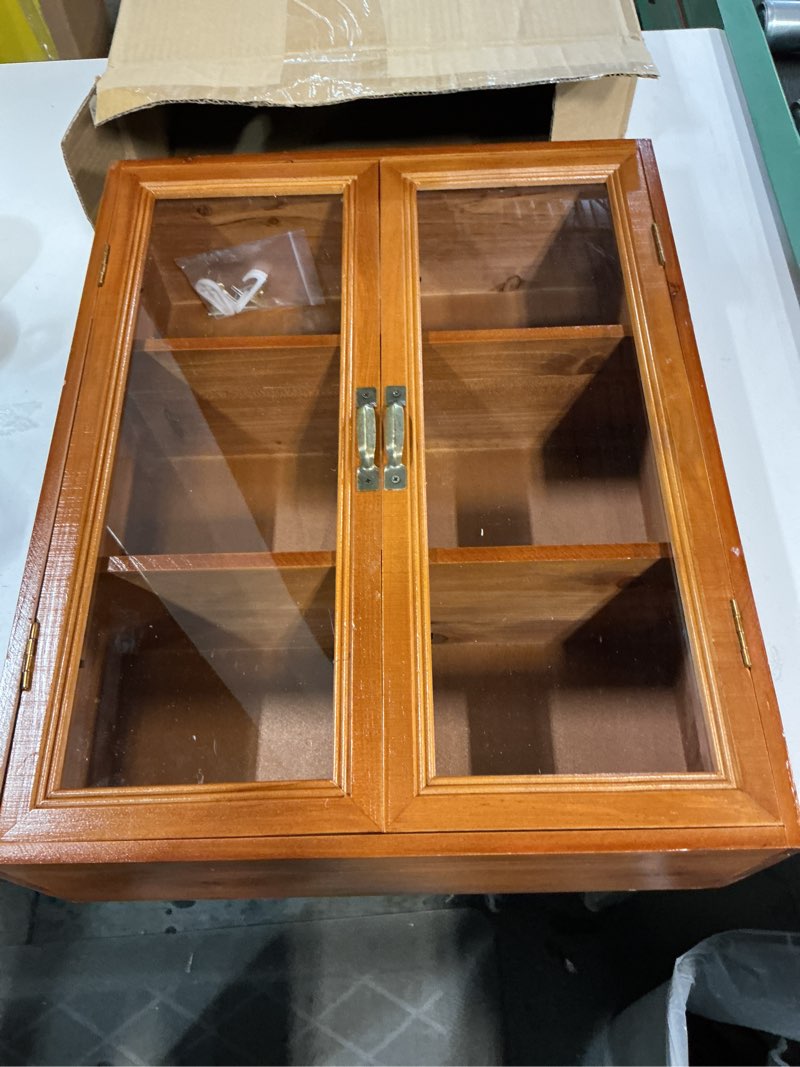 Condition photo showing New/Like New for Vintage Countertop Cabinet14.5"x5.2"x18"Medicine Cabinet,Display Case with Organic Glass Door,Kitchen Cabinets with Drawers,Spice Cabinet,Apothecary Cabinet,Organization and Storage (Brown)