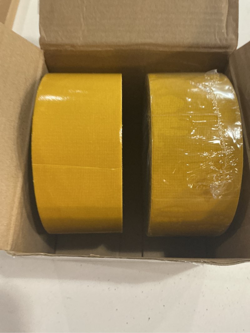 Condition photo showing New/Like New for 2 rolls double sided painters masking tape 2 inch x 22 yards yellow painters tape plastic sheeting containment tapes for painting poly hanging tapes for painting remodeling diy protection
