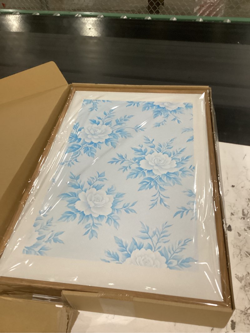 Condition photo showing New/Like New for hpniub blue and white chinoiserie floral framed wall art set,classic minimalist wall decor,elegant flowers art print,watercolor botanical wildflower artwork for living room, bedroom,office-16''x24''x3 blue&white chinoiserie floral wall art 16"l x 24"w