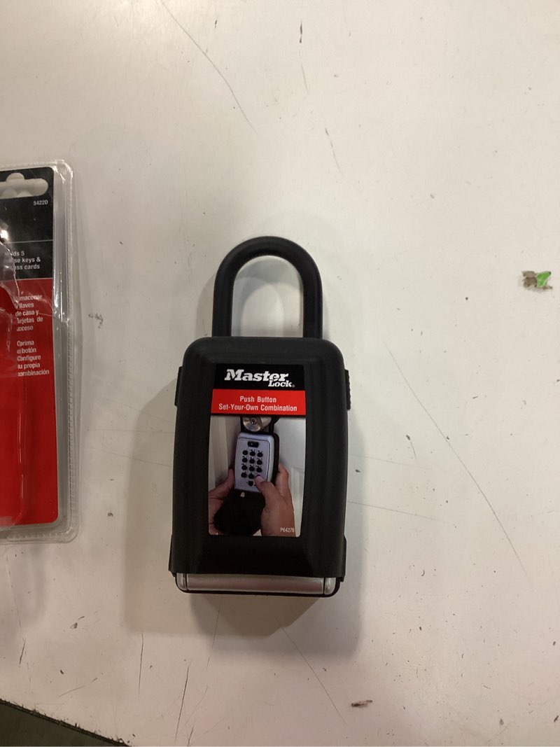 Condition photo showing As Is for master lock 3.13 in. w metal 4-digit combination lock box