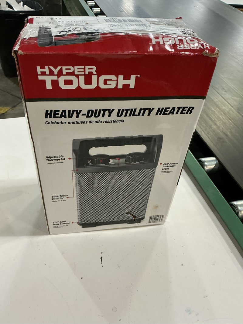 Condition photo showing As Is for hicfm 1500w electric utility space heater btu 5120 with thermostat contro