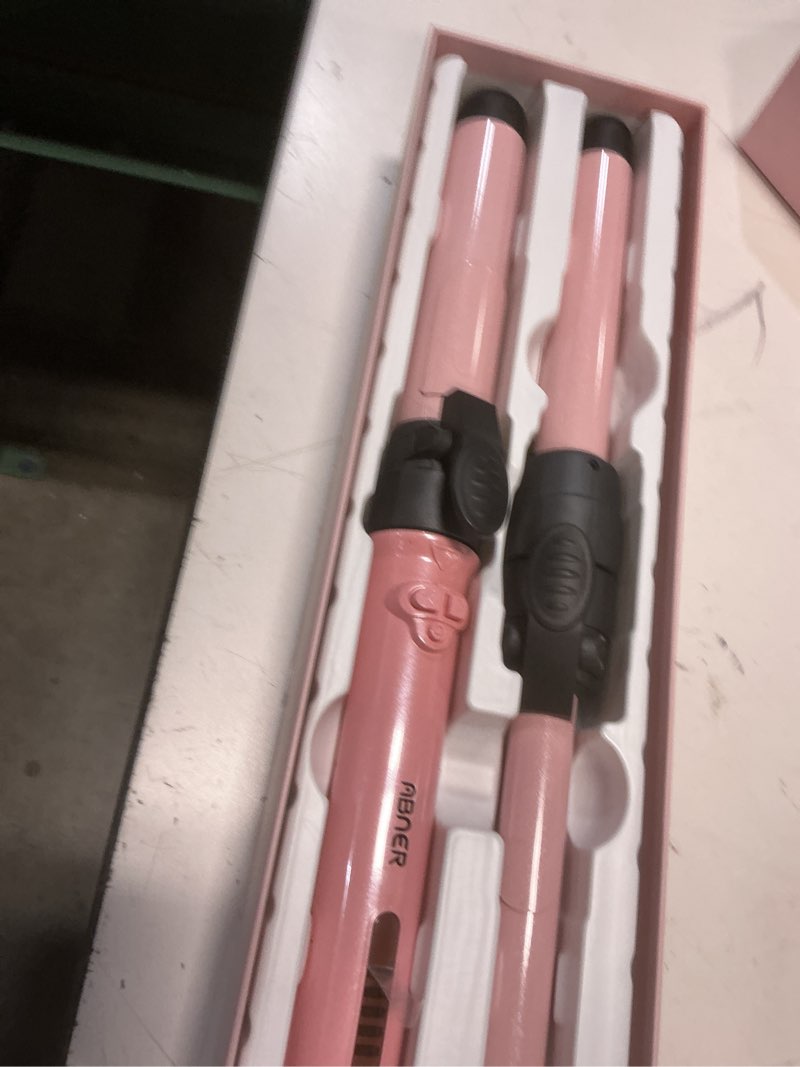 Condition photo showing New/Like New for rotating curling iron set, automatic curling wand for long hair easy to use hair curler get effortlessly-chic beach waves 3 sizes ceramic barrel 0.75" 1" 1.25" to 430°f with home button, dual voltage pink