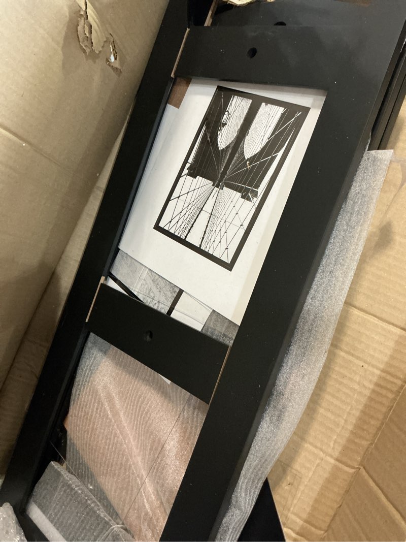 Condition photo showing As Is for kiera grace 3-panel photo collage room divider and privacy screen, picture frames hold 15 photos of 5" x 7" size, ideal for office and home decor, fully assembled, 33.75" l x 0.75" w x 64" h, black