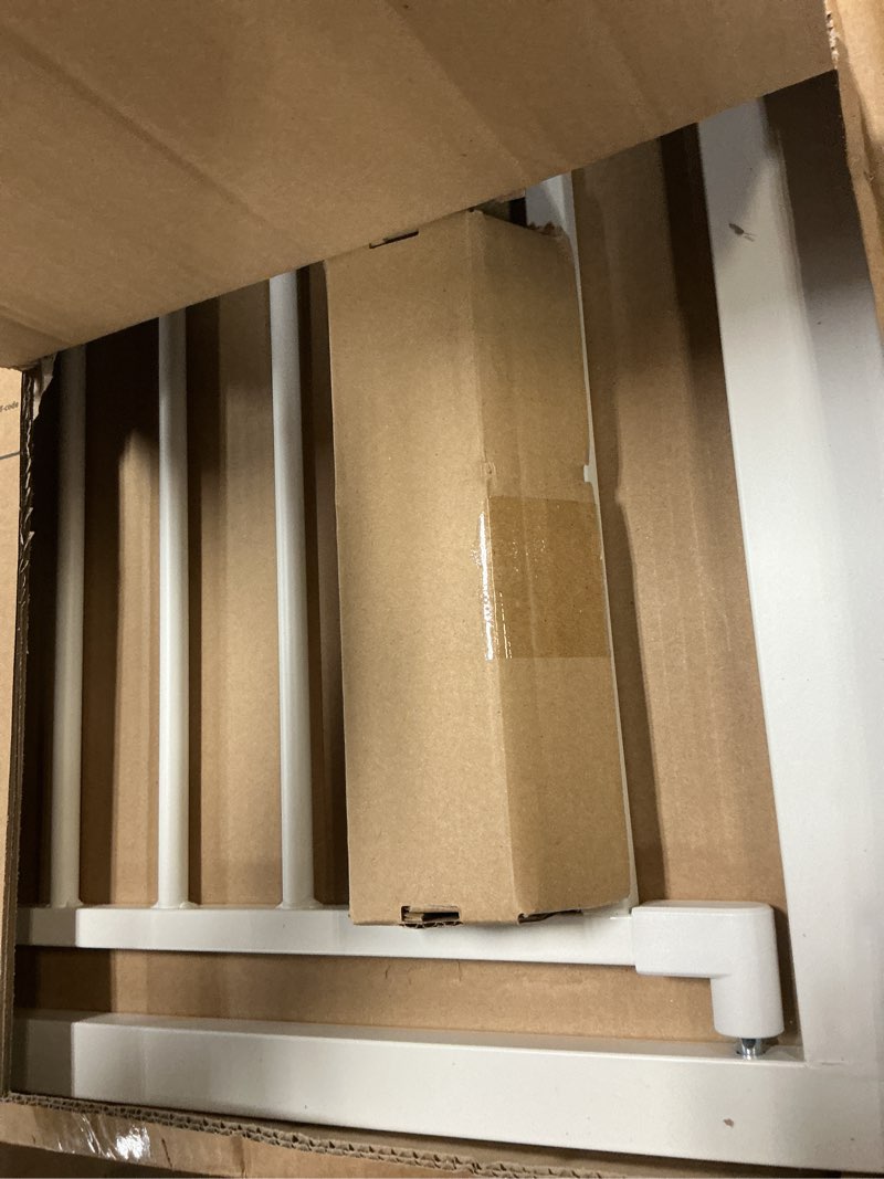 Condition photo showing Good Condition for Babelio Metal Baby Gate, 29-43" Auto Close Easy Install Pet Gate PressGuard P7, Extra Wide Walk Thru Child Safety Gate, 30" Tall Pressure Mounted Dog Gate for Doorways & Stairs, White White 30"Tall 29"-43" Wide