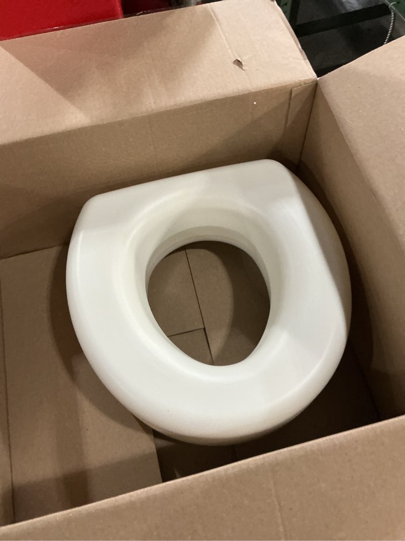 Condition photo showing As Is for brand new healthsmart raised toilet seat riser that fits most standard bowls usa