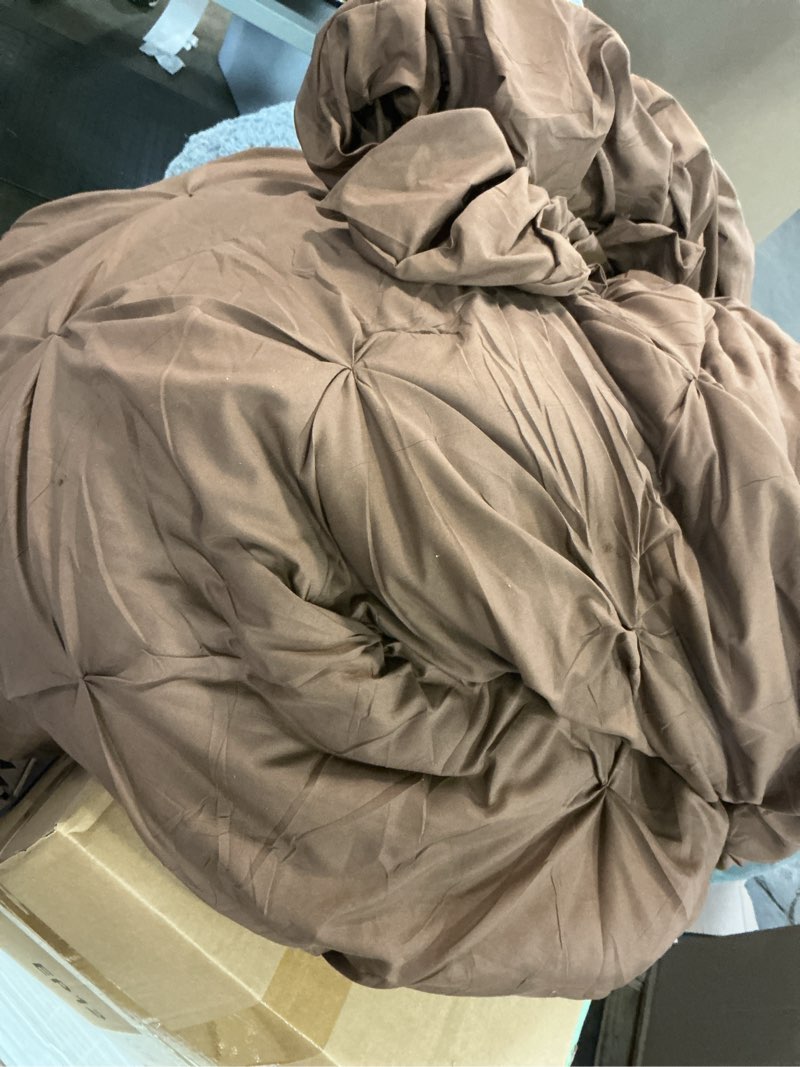 Condition photo showing As Is for cozylux king size comforter set brown, 7 pieces pintuck bed in a bag brown comforter king size, pinch pleat bedding set with all season comforter, sheets, pillowcases & shams brown king