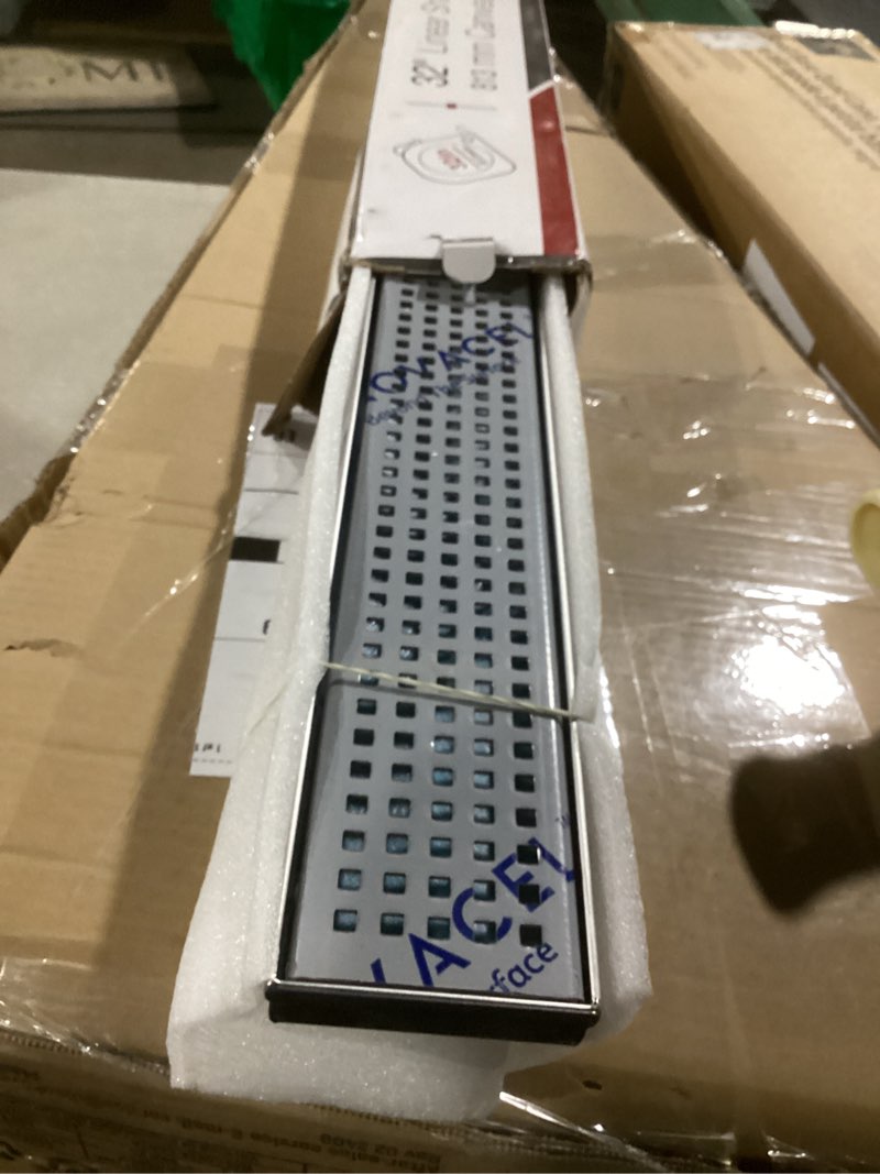 Condition photo showing Good Condition for Neodrain 32-Inch Linear Shower Drain with Removable Quadrato Pattern Grate, Brushed 304 Stainless Steel Rectangle Shower Floor Drain, Linear Drain with Leveling Feet,Hair Strainer Stainless 32 In