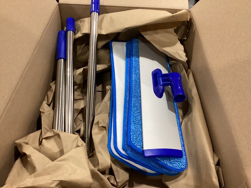 Condition photo showing Good Condition for professional 18" microfiber mop - flat mop with stainless steel handle, 2 reusable washable pads, hardwood & laminate (blue)