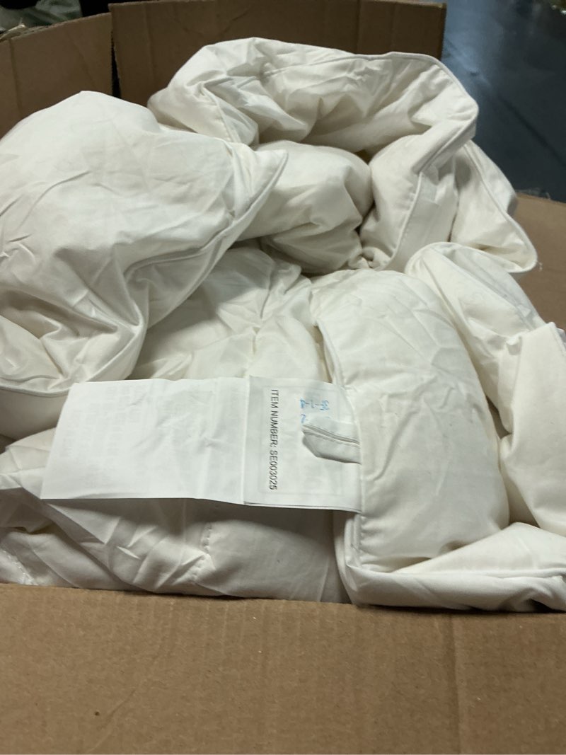 Condition photo showing As Is for serta goose feather down fiber cotton comforter queen size - 100% cotton duvet insert - hotel luxury hypoallergenic bedding comforter all season medium warmth 90 x 90 inch white
