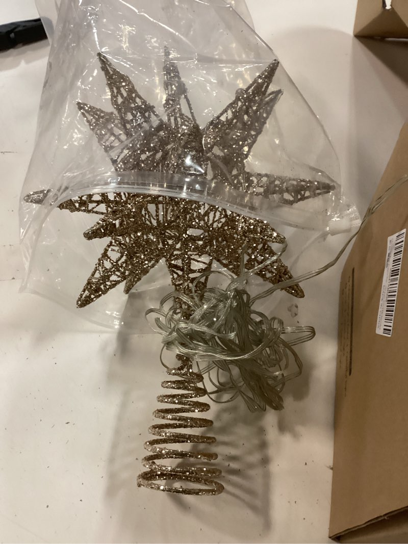 Condition photo showing Good Condition for Christmas Tree Topper Star Champagne Gold with Colour & Warm 50 LED Lights, Star Tree Topper for Christmas Tree Tradition Moravian Decor, Estrella para Arbol De Navidad 7.8''moravian-champagne Golden