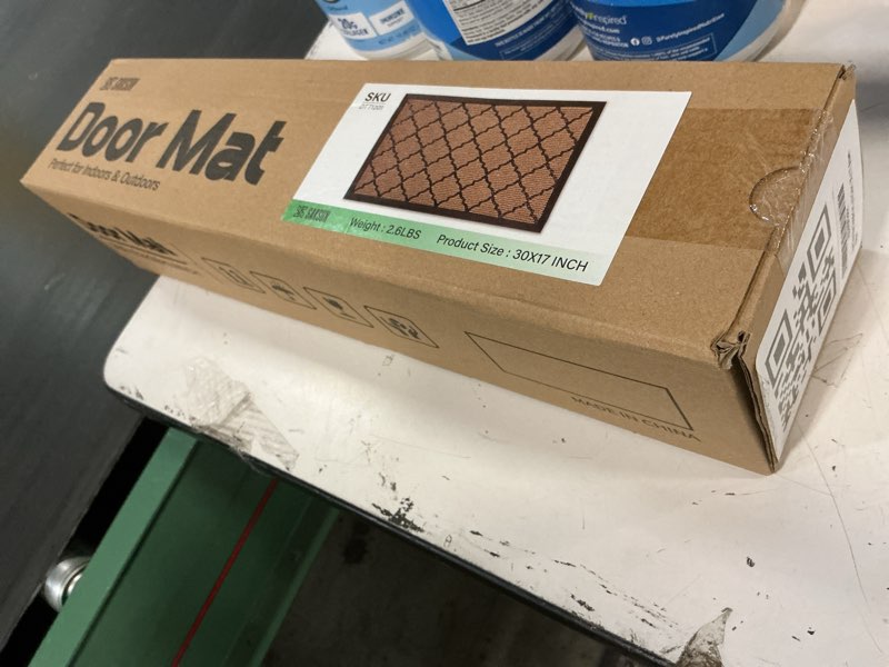Condition photo showing New/Like New for front door mat outside entrance: all weather durable welcome mat for indoor outdoor entryway, patio, porch - thin absorbent dirt trapper doormat - weatherproof, easy to clean - 30 x 17, brown brown diamond 1'5" x 2'6" (rectangular)